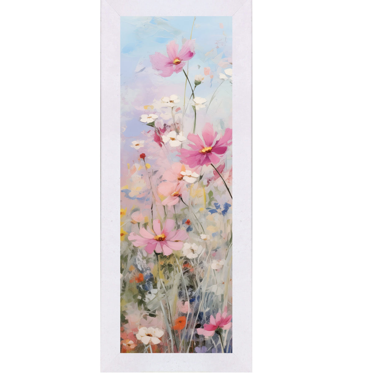 Slim Vertical Floral Wall Art – Soft Pink & Blue Watercolor Flowers (SB905)