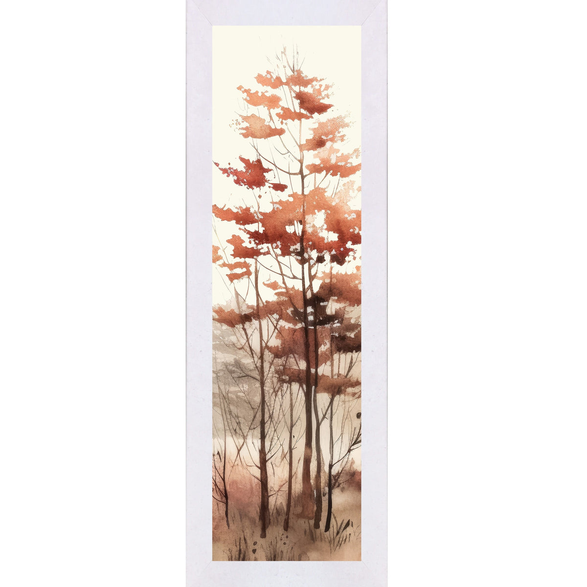 Autumn Forest Watercolor Wall Art – Tall Fall Trees Narrow Portrait Decor (SB942)