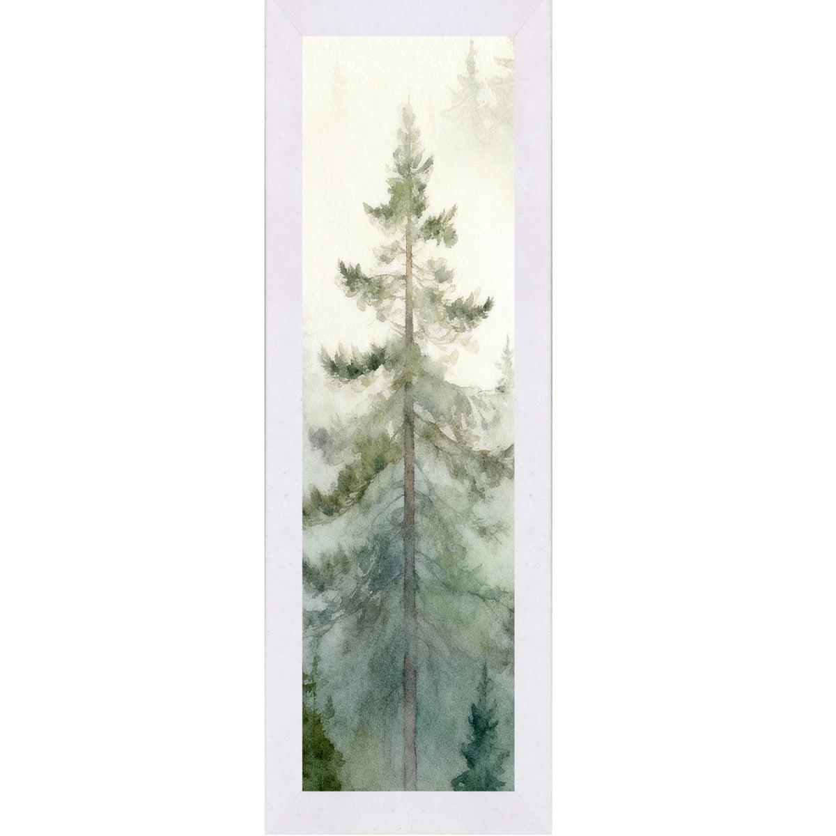 Misty Pine Forest Wall Art – Watercolor Evergreen Narrow Portrait Scenic Nature Decor (SB937)