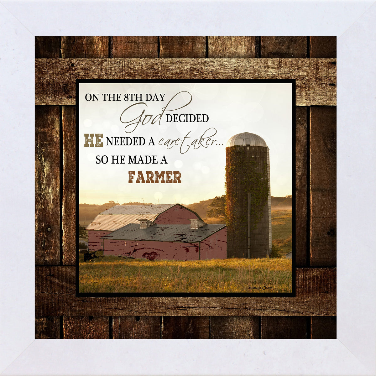 On The 8th Day God Made A Farmer Wall Art – Red Barn Farmhouse Square Christian Decor (SS6768)