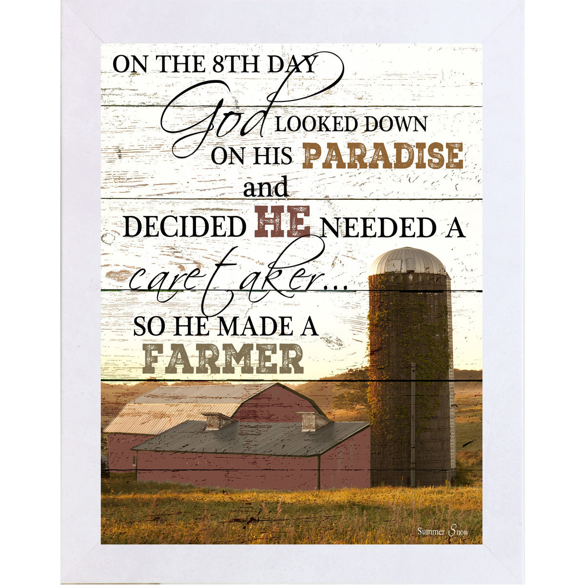 On The 8th Day God Made A Farmer Wall Art – Red Barn Portrait Christian Art (SS9834)