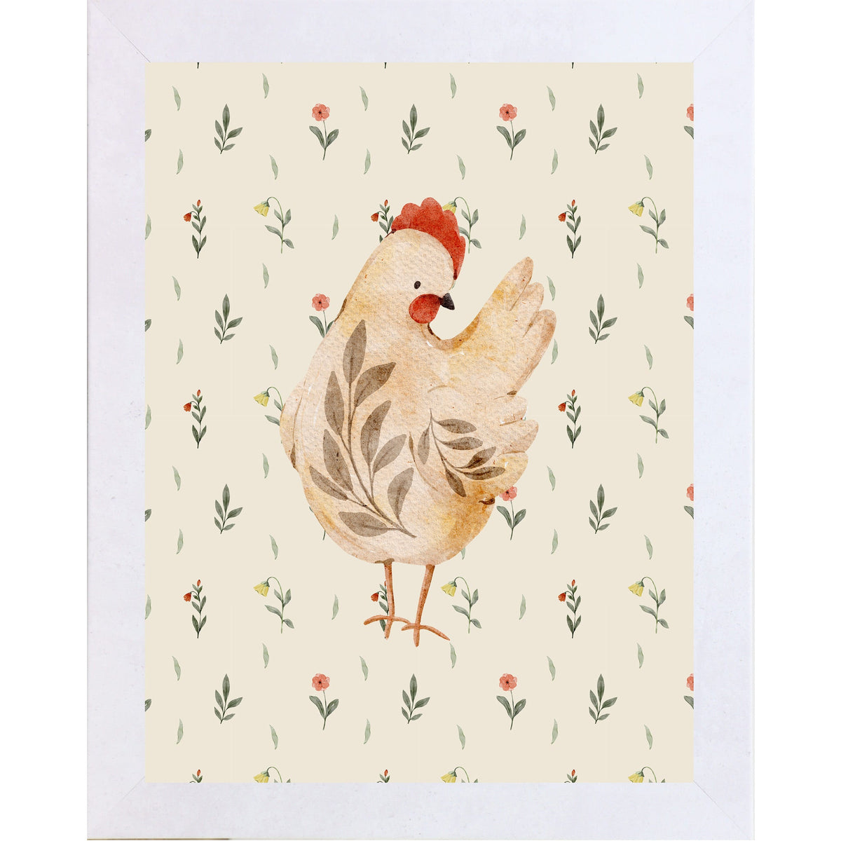 Rustic Farmhouse Hen Wall Art – Watercolor Chicken Portrait Kitchen Decor (SB239)