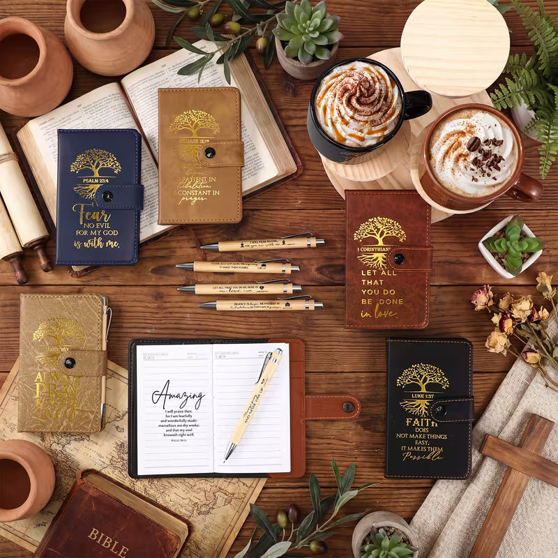 18-Piece Christian Religious Gift Set for Men and Women, Bible Verse Ceramic Coffee Mug, Tree of Life Leather Journal, Pens and Church Party Favors, Inspirational Gift Set for Teacher, Nurse, Pastor and Bible Study