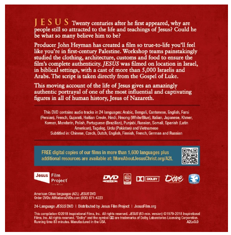 "JESUS" DVD - 24 Language Ministry Give-Away Outreach Special - 100 DVDs (A2L)